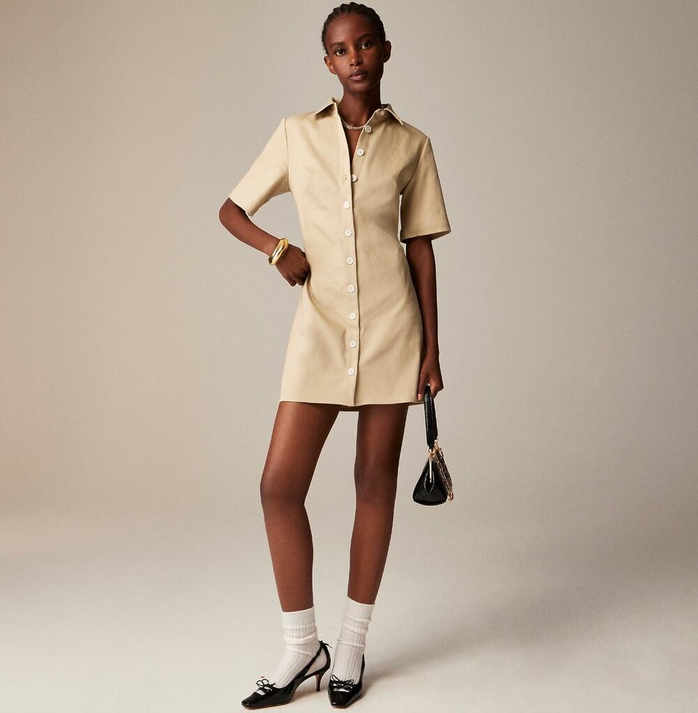 J.Crew Mini Shirtdress Tailored Twill Coastal Khaki Minimalist Classic US 8 NWT